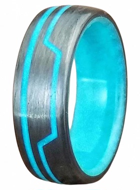 方波发光蓝绿色夜光男士礼物戒指