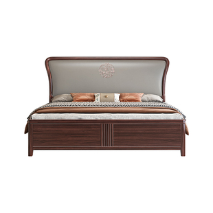 乌金木实木床新中式别墅高端大气家具主卧1.8米双人床软靠储物床
