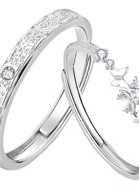 s999纯银原创蝴蝶情侣戒指小众清新创意可调节甜心蝴蝶结闺蜜对戒