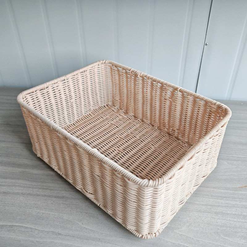 新品仿藤编收纳筐手工编织客厅储物框家用格子柜置物桌面杂物篮子