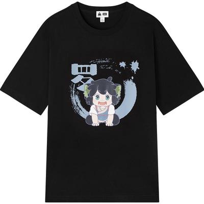 森马罗小黑印花针织短袖T恤男