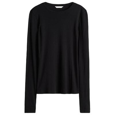 HM女装T恤夏季时尚气质修身打底棉质长袖圆领上衣1266888