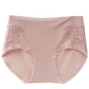小众女士中腰拼接蕾丝内裤女款亲肤舒适提臀红色性感薄款三角裤头