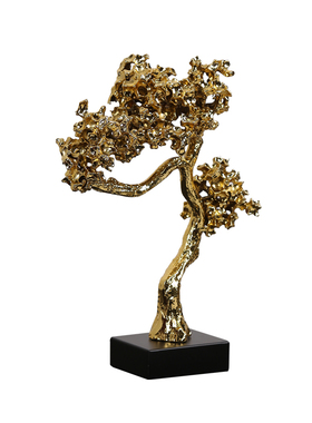 发财树迎客松金属摆件轻奢太湖石