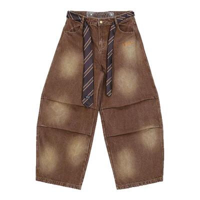 CBXLAB街舞潮牌焦糖美拉德废土做旧老钱牛仔裤美式千禧辣妹休闲裤