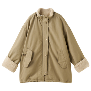 女大童羊羔毛风衣2025冬季新款初中生韩版加厚派克服大衣亲子外套