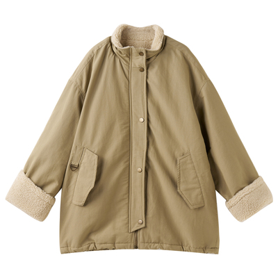 韩版中长款羊羔毛外套派克风衣