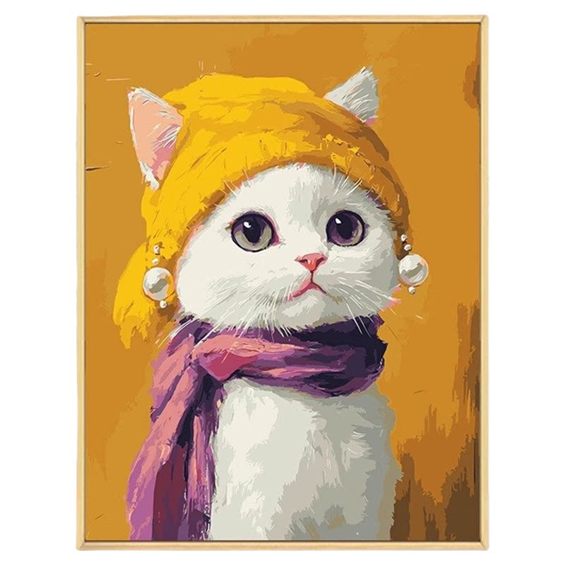 戴珍珠耳环的猫咪成品装饰画挂画