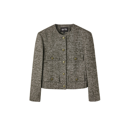 U/TI军绿色复古粗花呢外套女百搭小香风休闲上衣尤缇时尚秋季新款