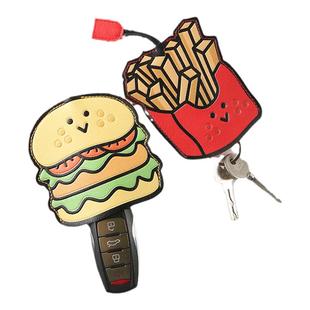 创意卡通汉堡抽拉式钥匙扣保护壳锁匙包电动车汽车钥匙包皮套收纳