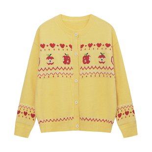 BIPOLAR苹果费尔岛开衫毛衣女潮牌针织秋冬休闲慵懒感撞色毛线衣