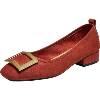 百思图2025秋季新款单鞋简约时尚金属扣粗跟方头女鞋B0016CQ5