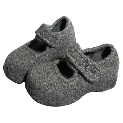 欧货毛呢松糕厚底毛毛鞋女