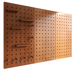 中古风实木洞洞板置物架定制造型墙入户玄关一体挂衣架配件展示架