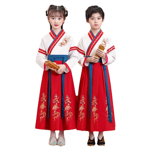 汉服男童国学服儿童中国风古装演出服小学生书生三字经连体表演服