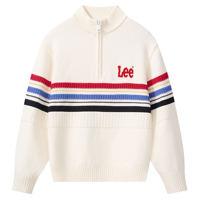 Leekids秋冬条纹半开襟毛衣