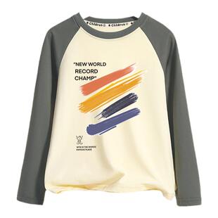 拉夏贝尔男童长袖t恤春秋款2026新款儿童纯棉上衣男孩春装打底衫