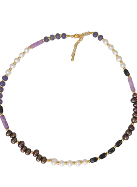 XMR紫色珍珠天然石项链