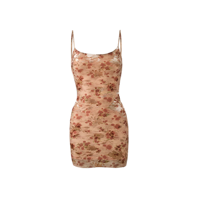 ITSNIKAR 法式植绒深U领针织吊带连衣裙女春印花包臀裙性感短裙子