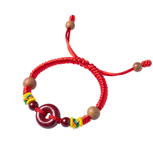 朱砂平安扣手链宝宝婴儿护身符桃木红绳编织手绳儿童手串男女礼物