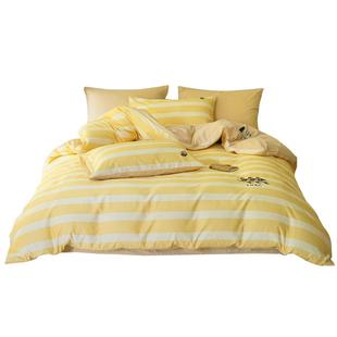 TeenieWeenie小熊黄色条纹全棉纯棉床上四件套刺绣床单三件套宿舍