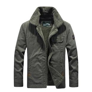 翻领外套男士秋冬季新款工装羊羔绒上衣大码加绒加厚休闲毛领夹克