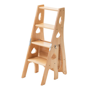 实木加厚家用多功能折叠梯椅室内移动登高梯子两用四步梯凳爬梯子