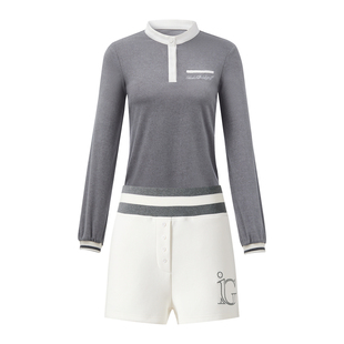 TASHI GOLF 灰色修身显瘦上衣高尔夫服装女弹力短裤子运动服套装