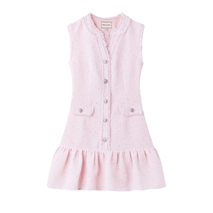 MISS COCOON可可尼粉色小香风背心连衣裙女2025秋季新款无袖裙子