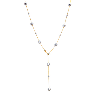 小众设计感大小灰色珍珠长项链925银可调节满天星通勤锁骨链10414