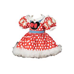 sesameclub女童公主裙红色儿童礼服生日连衣裙小童米妮裙子夏装