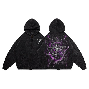 TEE7-经典海贼王索隆九刀流阿修罗水洗做旧纯棉帽衫卫衣外套宽松