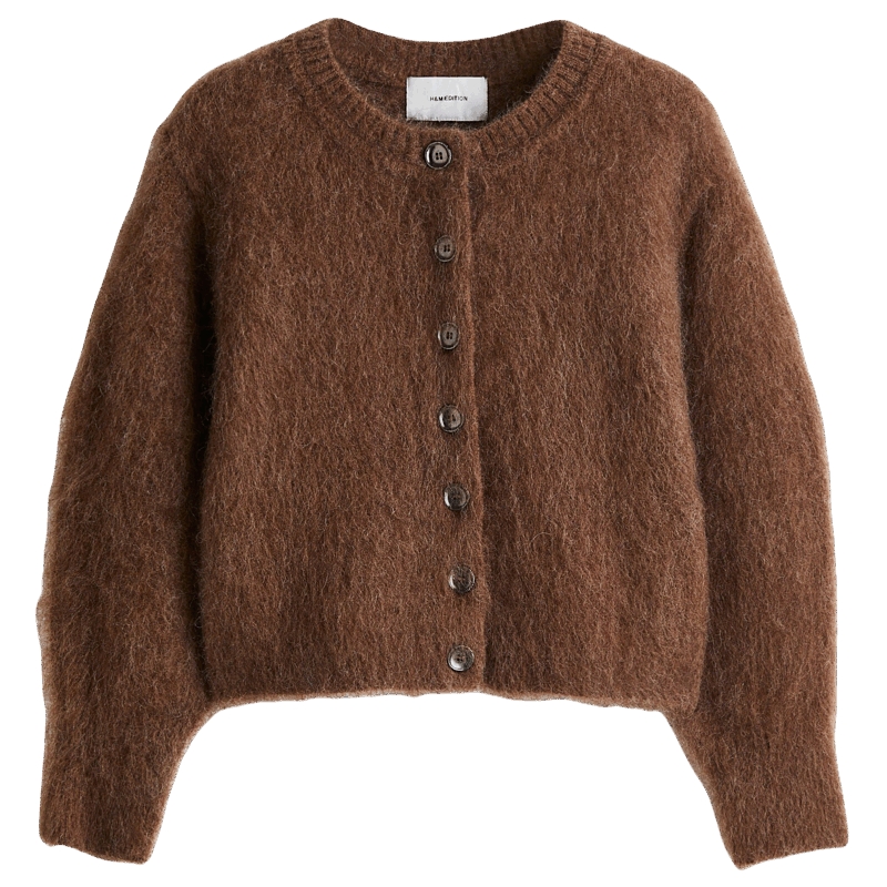 HM女装毛针织衫2025秋季新款圆领单排扣马海毛混纺开衫1300042