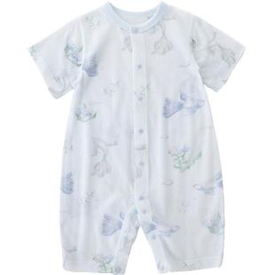 婴儿短袖长裤连体衣夏季新生儿薄款空调服睡衣莫代尔哈衣宝宝衣服