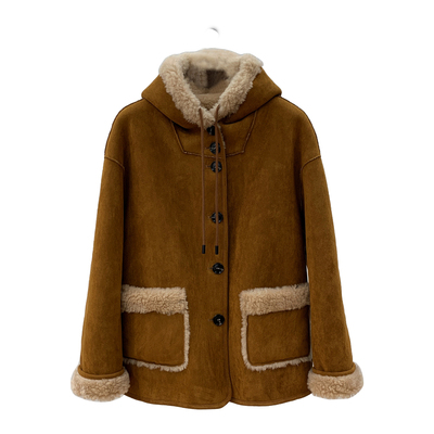 休闲连帽双面穿羊羔毛麂皮绒外套