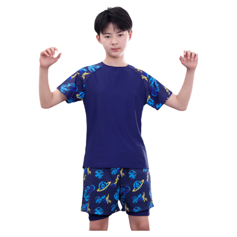 儿童泳衣男孩分体防尴尬泳裤中学生大童防晒速干短袖大码温泉泳装