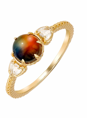 日系新款925银镀金轻珠宝戒指女