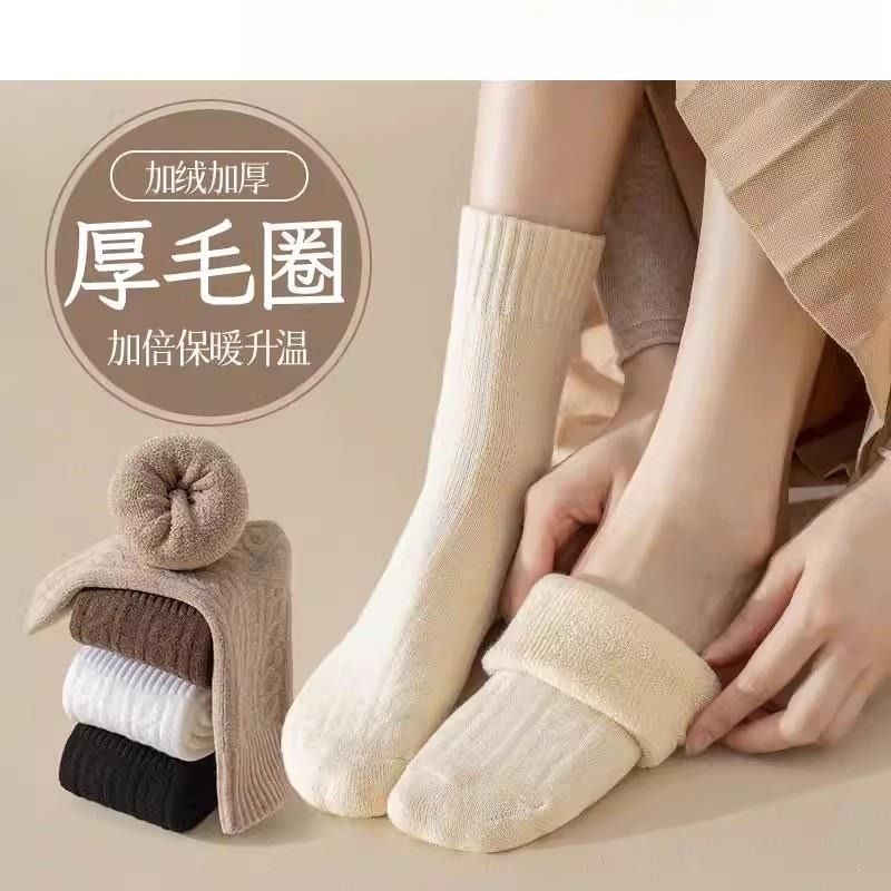 厚袜子女款秋冬中筒袜加绒加厚防臭棉袜冬季保暖毛圈睡眠月子长袜