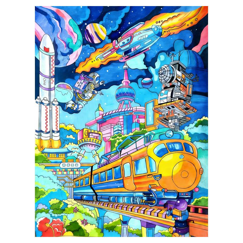 创意画科幻画4K纯手绘线稿模版