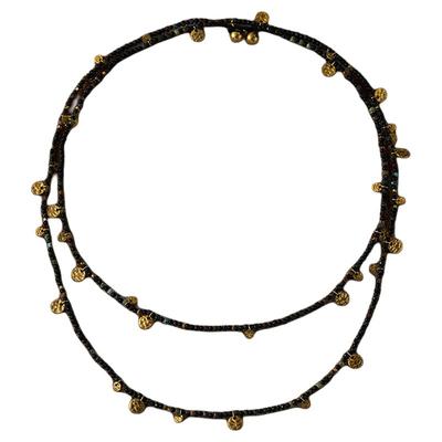 DINN DINN DESIGN度假系列黑玛瑙金属圆片串珠拼接项链锁骨链精致