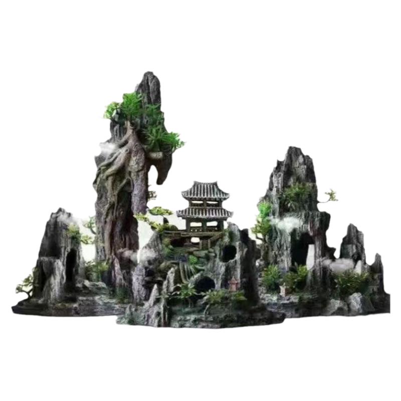 鱼缸造景假山石头仿真装饰水草躲避屋小大型摆件创意水族箱景全套