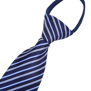 Jisuin女士领带职业正装商务蓝白色条纹易拉得懒人拉链领带免打结