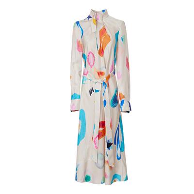 墨蒂珂A字真丝系带印花连衣裙