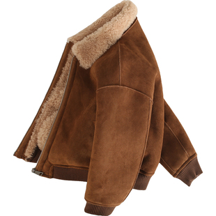 100绵羊毛男女童皮毛一体外套厚羊羔毛麂皮绒短夹克儿童冬装亲子