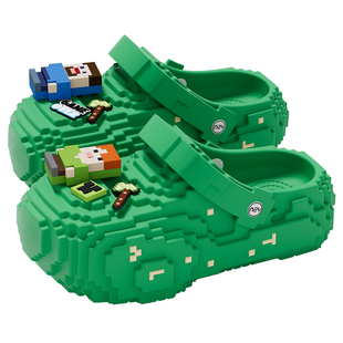 像素积木洞洞鞋男夏季抗菌防臭防滑厚底卡通情侣外穿EVA凉拖鞋女