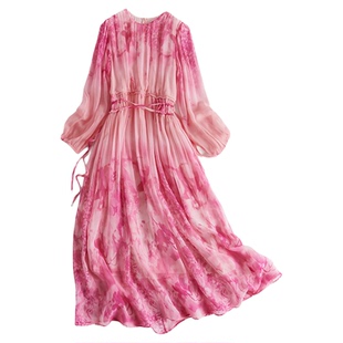 【清仓】86032  真丝连衣裙夏女桑蚕丝OL气质高腰显瘦沙滩长裙