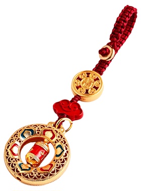 普陀山沙金铜时来运转汽车钥匙扣