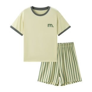 儿童莫代尔套装夏男童莫代尔睡衣薄款青少年短袖短裤套装家居服