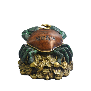 全铜金钱螃蟹小摆件八方来财铜蟹横财将军螃蟹办公室家居装饰工品