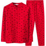 中老年人本命年男保暖内衣套装女士红色妈妈纯棉加厚开衫秋衣秋裤